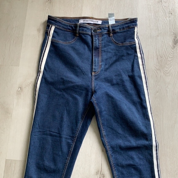 Zara High Rise Side Stripe Skinny Jeans Dark Wash size 10 - Picture 8 of 15